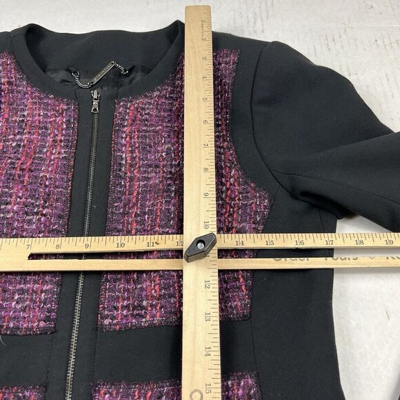 Trina Turk Womens Work Evening Blazer Purple Black Zip Up Classic Jacket Size 6 - Picture 7 of 12